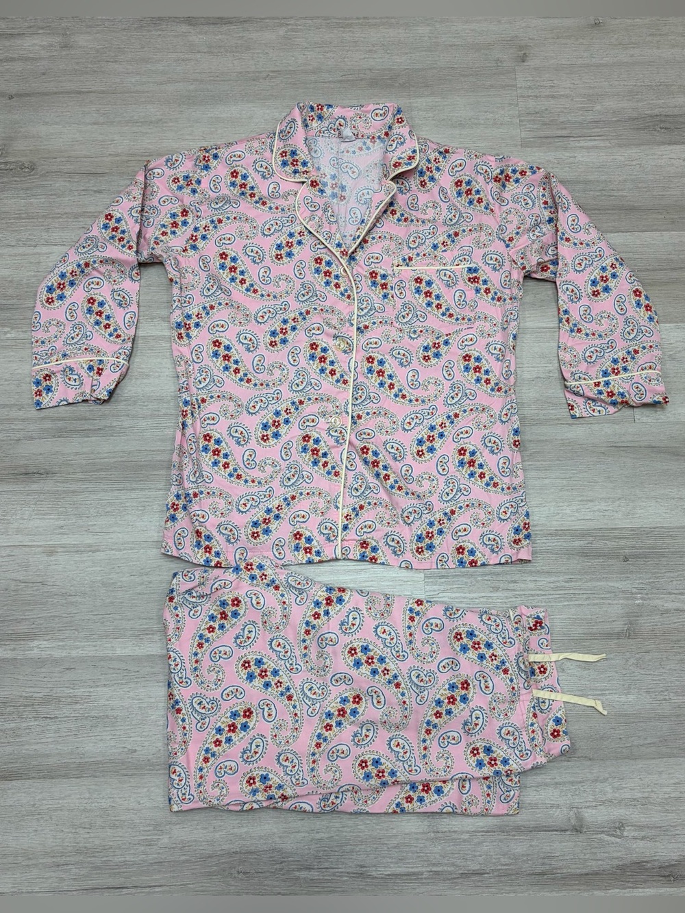 BedHead Vintage Floral Pink Paisley Pajama Set 100 Fine Cotton Made in LA Medium